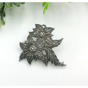 Vintage Marcasite Brooch with double flowers Western Germany